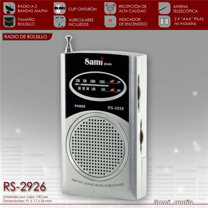 SAMI Radio 2 bandas vertical plana con clip auricular