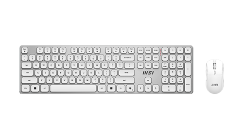MSI Forge K210 W Combo White ES - Teclado y Ratón Gaming en Español, Conectividad Inalámbrica 2.4G, Diseño Ergonómico y Retroiluminación LED para PC