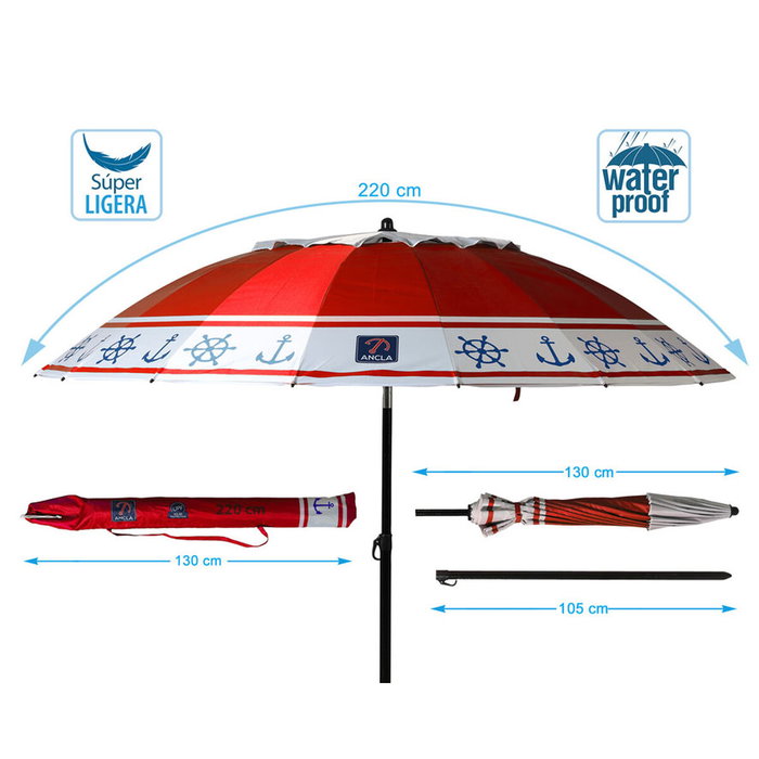 Sombrilla de playa Ø 220 cm SPF50+ Ancla