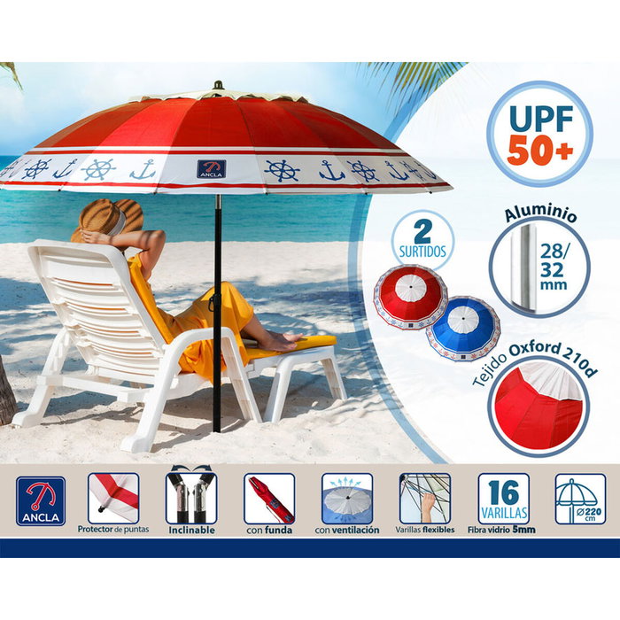 Sombrilla de playa Ø 220 cm SPF50+ Ancla