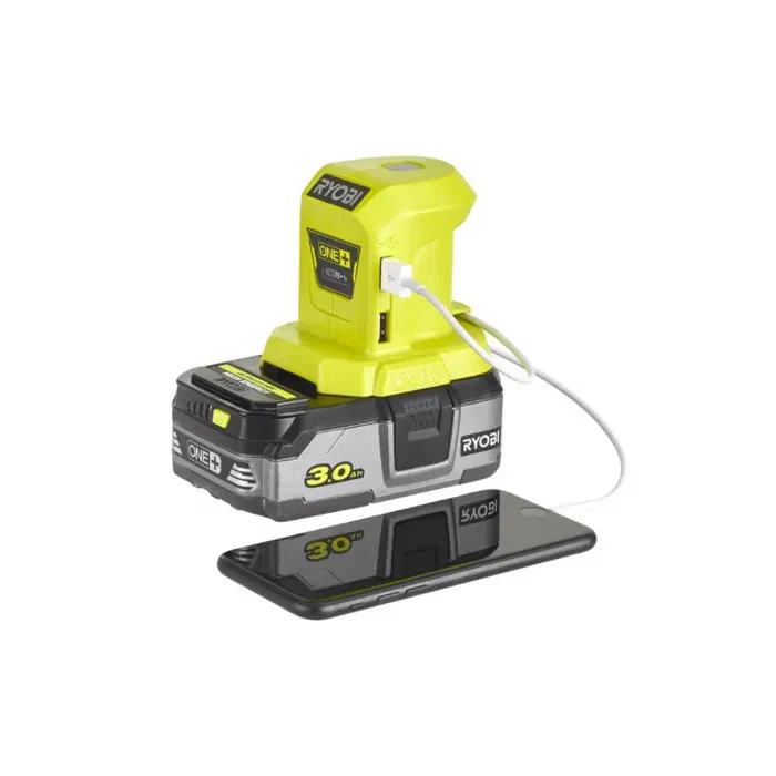 Ryobi R18USB Cargador USB ONE + 18 voltios, 2 Puertos USB