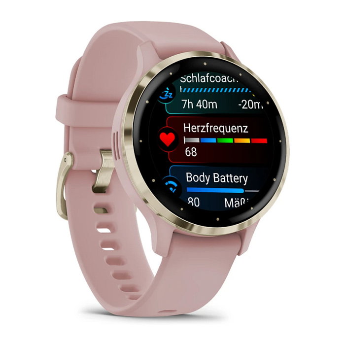 Garmin Venu 3S Reloj Inteligente GPS Unisex AMOLED 3.05 cm (1.2"), 8 GB, 10 Días Batería, Rosa Polvo/Oro Suave, 41 mm, Resistente Agua 5 ATM