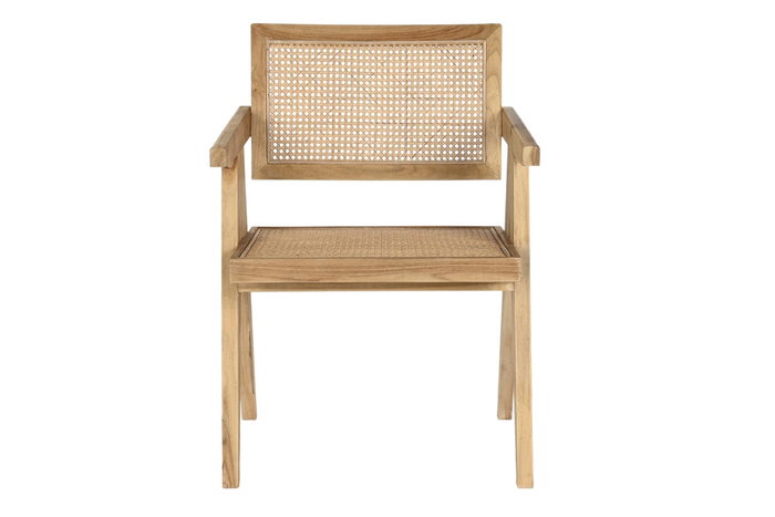 DKD Home Decor Silla de Teca y Ratan Natural 56 x 82 x 58 cm