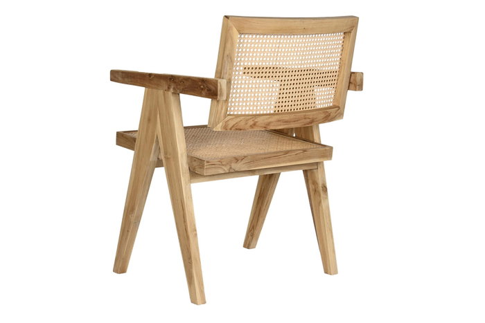 DKD Home Decor Silla de Teca y Ratan Natural 56 x 82 x 58 cm