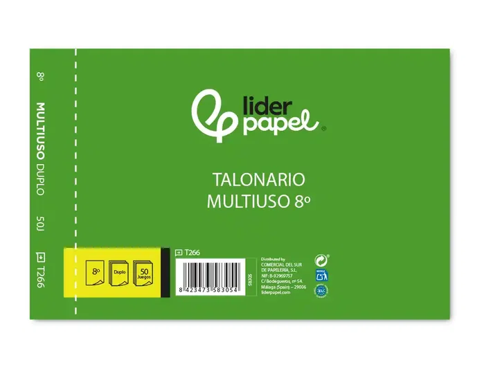 Liderpapel Talonario Multiusos Octavo Duplicado Apaisado Original y Copia 155 x 105 mm