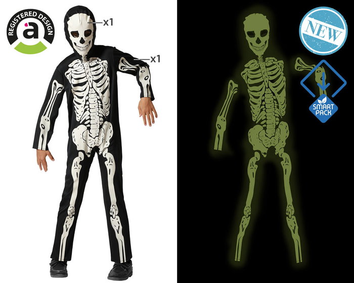 Disfraz de Halloween Glow-in-the-Dark Mono de Esqueleto Luminiscente con Máscara para Niño 3-4 Años Disfraz de Halloween Glow-in-the-Dark Mono de Esqueleto Luminiscente con Máscara para Niño 3-4 Años