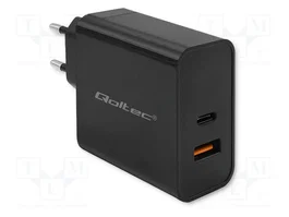 Qoltec Super Quick PD 90W con 1xUSB-C y 1xUSB, Negro