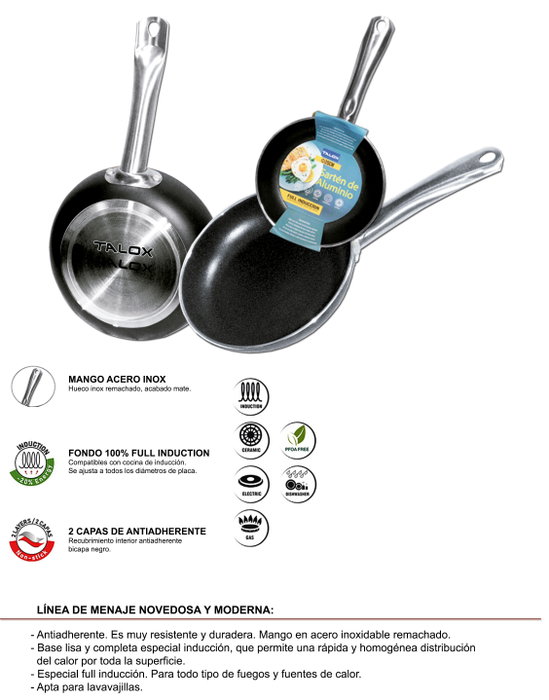 Talox Sartén de Aluminio Prensado Full Inducción con Mango Inox 22 cm