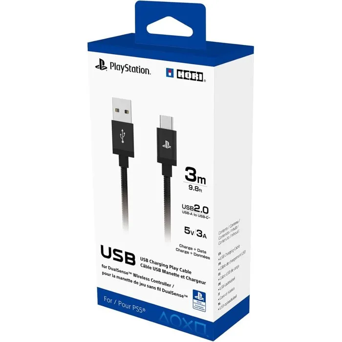 Hori Cable de carga USB-A a USB-C AAAKR14099 para mando DualSense de PS5, 3 m, 5 V/3 A, Negro Hori Cable de carga USB-A a USB-C AAAKR14099 para mando DualSense de PS5, 3 m, 5 V/3 A, Negro