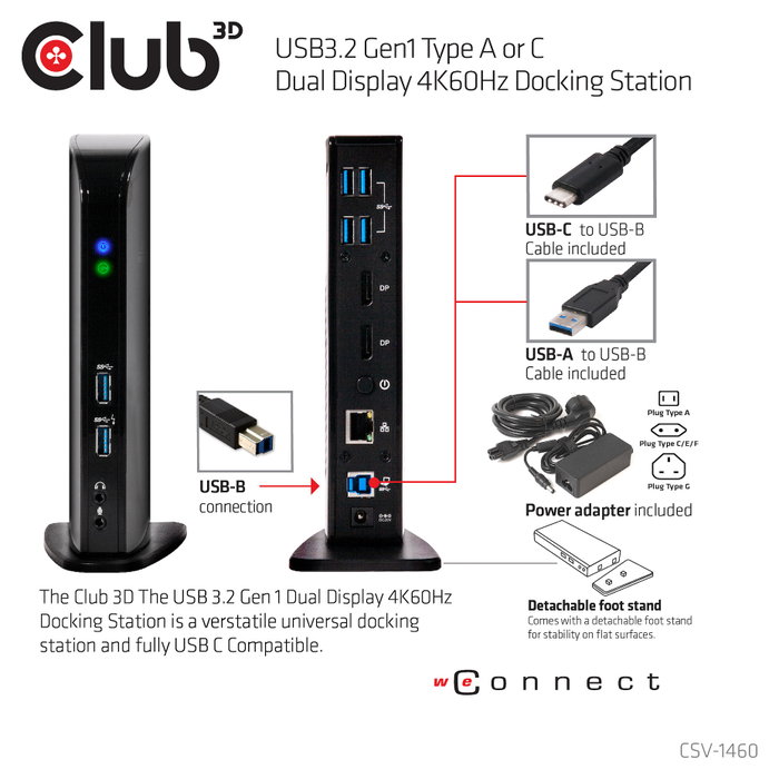 Club 3D USB 3.2 Docking Station 4K 60Hz 6xUSB3 2xDP LAN Audio Negro Club 3D USB 3.2 Docking Station 4K 60Hz 6xUSB3 2xDP LAN Audio Negro