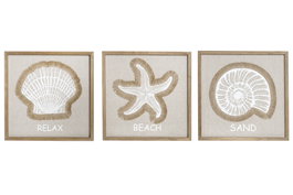 DKD Home Decor Cuadro Yute MDF 40x2x40 Concha 3D Surtido de 3