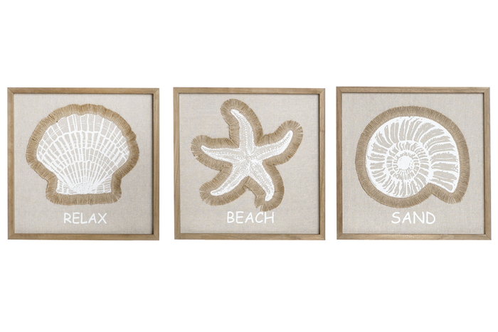 DKD Home Decor Cuadro Yute MDF 40x2x40 Concha 3D Surtido de 3 DKD Home Decor Cuadro Yute MDF 40x2x40 Concha 3D Surtido de 3
