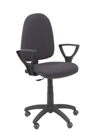 Silla de oficina Aýna con mecanismo Contacto permanente básico tapizada con Tela color Gris oscuro. Equipada con Base poliamida negra, Brazos fijos y Ruedas de parqué