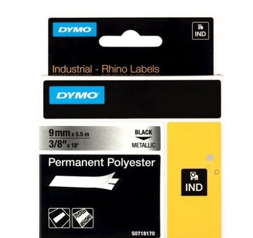 Dymo Rhino Cinta ID1-9 Negro sobre Plata 9mm x 5,5m