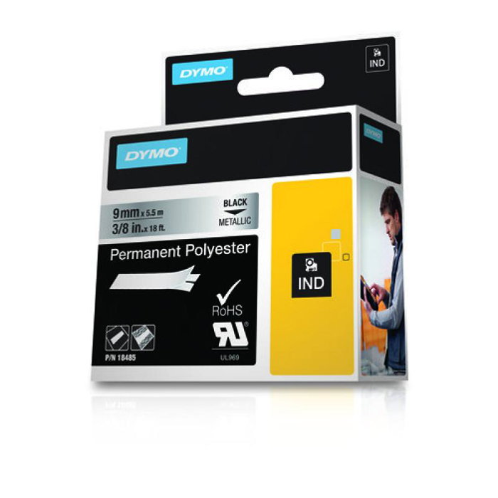Dymo Cinta de Etiquetas Industrial Rhino 9mm x 5,5m Negro sobre Plata Dymo Cinta de Etiquetas Industrial Rhino 9mm x 5,5m Negro sobre Plata