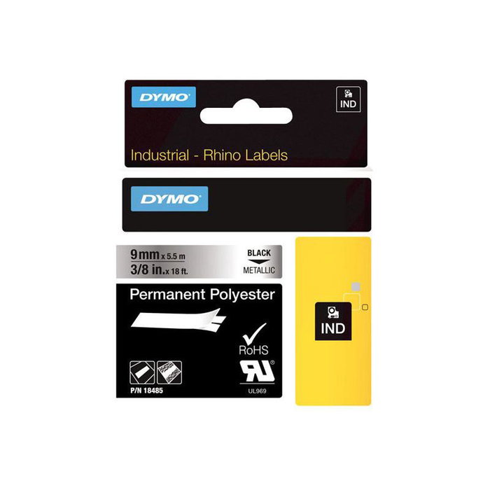 Dymo Cinta de Etiquetas Industrial Rhino 9mm x 5,5m Negro sobre Plata Dymo Cinta de Etiquetas Industrial Rhino 9mm x 5,5m Negro sobre Plata