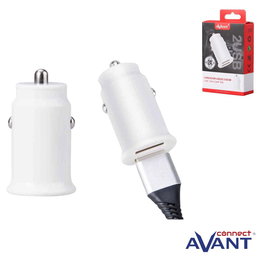 AVANT CONNECT Adaptador de Coche para Cargador de Coche, 2 Puertos USB, 2 Amp, Color Blanco, Compatible con Teléfonos y Tablets