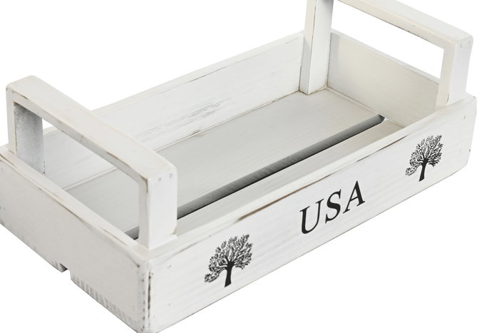 DKD Home Decor 1c24 Caja Decorativa Tradicional Madera Abeto Blanca con Asa Impresa, Set de 3, 19x39x12 cm