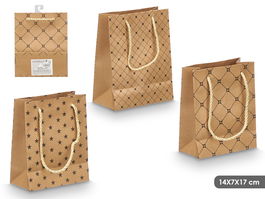 Pincello Bolsa Asa Kraft Surtidos Estampados 14x7x17 cm Papel Textil Marron Negro (Set de 48)