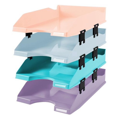 Exacompta Set de 4 Bandejas de Sobremesa Combo Midi Aquarel Colores Pastel