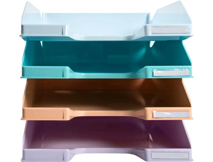 Exacompta Aquarel COMBO MIDI Set de 4 bandejas de sobremesa de plástico, documentos A4+, colores pastel surtidos, 346x225x243 mm