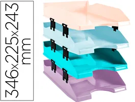 Exacompta Aquarel COMBO MIDI Set de 4 bandejas de sobremesa de plástico, documentos A4+, colores pastel surtidos, 346x225x243 mm