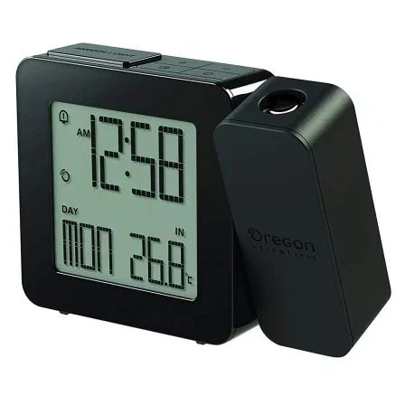 RELOJ DESPERTADOR OREGON RM-338-P NEGRO - PROYECTA LA HORA - TEMPERATURA INTERIOR - ALARMA DUAL - ALIMENTACIÓN 2*AAA