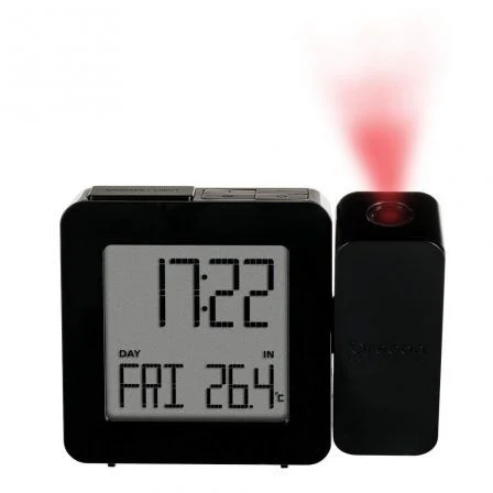 RELOJ DESPERTADOR OREGON RM-338-P NEGRO - PROYECTA LA HORA - TEMPERATURA INTERIOR - ALARMA DUAL - ALIMENTACIÓN 2*AAA