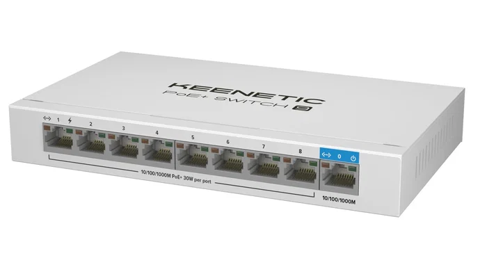 Keenetic KN-4710 Switch PoE+ No Administrado Gigabit Ethernet, 9 Puertos (8 Puertos PoE+ 30W, 120W Total), Escritorio, Blanco