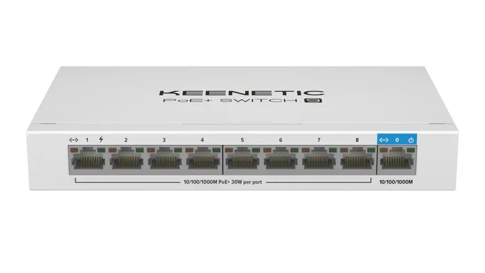 Keenetic KN-4710 Switch PoE+ No Administrado Gigabit Ethernet, 9 Puertos (8 Puertos PoE+ 30W, 120W Total), Escritorio, Blanco