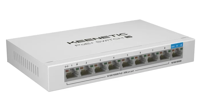 Keenetic KN-4710 Switch PoE+ No Administrado Gigabit Ethernet, 9 Puertos (8 Puertos PoE+ 30W, 120W Total), Escritorio, Blanco