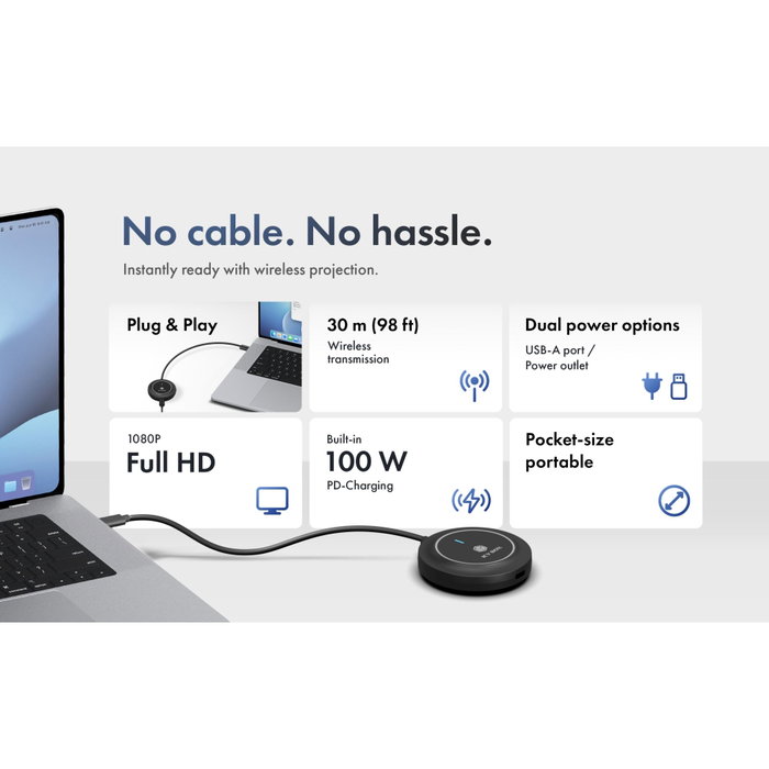 Icy IB-WL101 Transmisor inalámbrico USB-C a HDMI con Power Delivery de 100 W