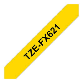Brother TZE-FX621 Cinta de Etiquetas TZe, Negro sobre Amarillo, 9 mm de Ancho, 8 m, para Impresoras P-touch