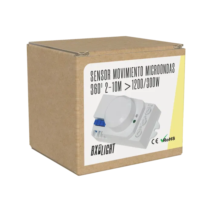 BX3 LIGHT Sensor de Movimiento por Microondas 360 grados BX3-SB-BS029B - 2-10M 1200W/300W - Detección a través de Cristal o Plástico