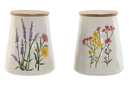 DKD Home Decor Bote Shabby Multicolor Porcelana y Bambú 12.6 x 14.7 x 12.6 cm (2 Unidades)