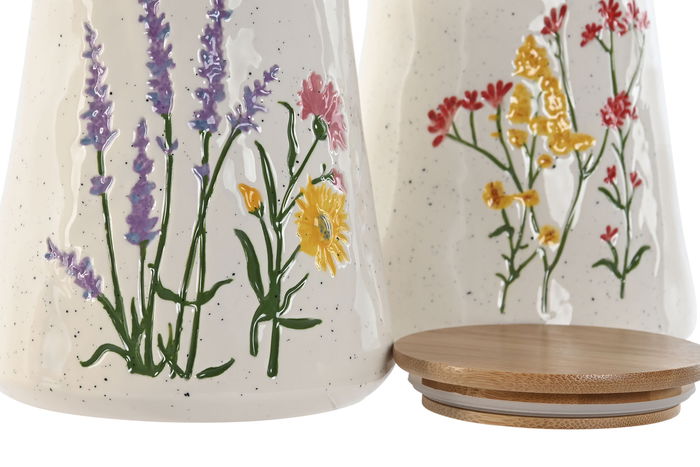 DKD Home Decor Bote Shabby Multicolor Porcelana y Bambú 12.6 x 14.7 x 12.6 cm (2 Unidades)