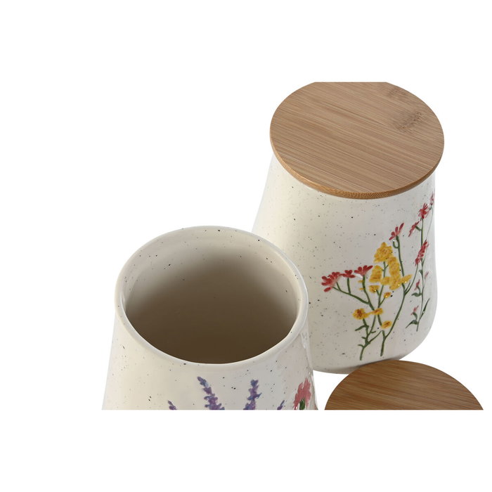DKD Home Decor Surtido de 2 Botes de Porcelana Flores Flower 24