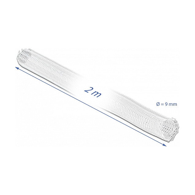 DeLOCK 20697 Funda trenzada de poliéster con cierre automático, 2 m x 9 mm, Blanco