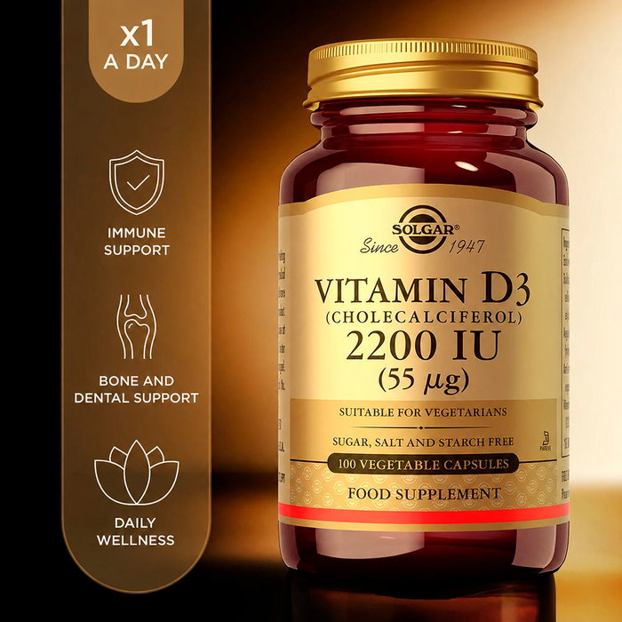 SOLGAR Vitamina D3 2200 UI (55 mcg) 100 cápsulas vegetales SOLGAR Vitamina D3 2200 UI (55 mcg) 100 cápsulas vegetales