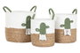 DKD Home Decor Cesta Boho Blanco Verde, Set de 3 Unidades (2 Sets), 38 x 49 x 38 cm, Fibra y Algodón