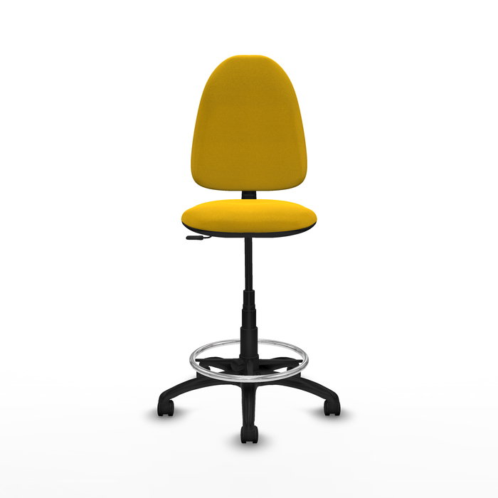 Taburete Aýna con mecanismo Contacto permanente básico tapizada con Tela color Amarillo. Equipado con Base poliamida negra, Sin brazos y Ruedas de nailon 50 mm