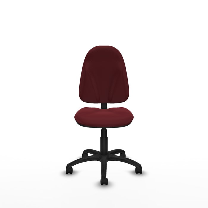 Silla de oficina Algarra con mecanismo Contacto permanente básico tapizada con Similpiel color Granate. Equipada con Base poliamida negra, Sin brazos y Ruedas de nailon 50 mm