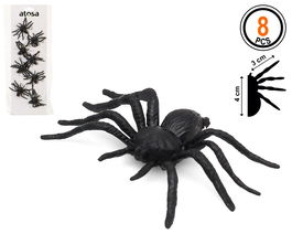 Pack 8 Arañas De Plástico Negro 4x3 cm Para Decoración De Halloween