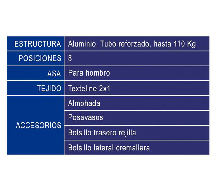 Silla De Aluminio 108x47X30 cm Texteline 2x1 Marinero Cinta Para Hombro