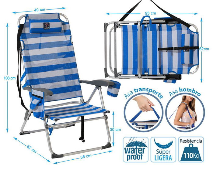 Silla De Aluminio 108x47X30 cm Texteline 2x1 Marinero Cinta Para Hombro