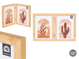 Giftdecor Portafotos Doble Efecto Bambú 15x20 cm Marrón Madera MDF Vidrio (Set de 12)