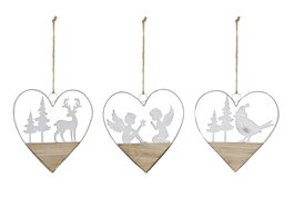 DKD Home Decor Decoracion Colgante Navidad Blanco Natural Metal Madera Cuerda 2 x 15 x 14 cm (6 Unidades)