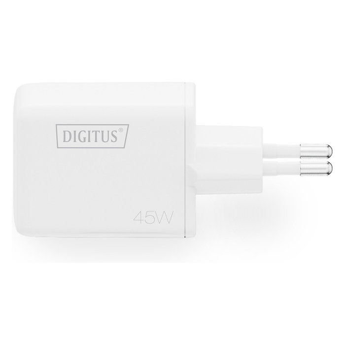 Digitus Cargador USB GaN 45W, 2 Puertos (1 USB-C + 1 USB-A), Carga Rápida, 100-240V, Blanco
