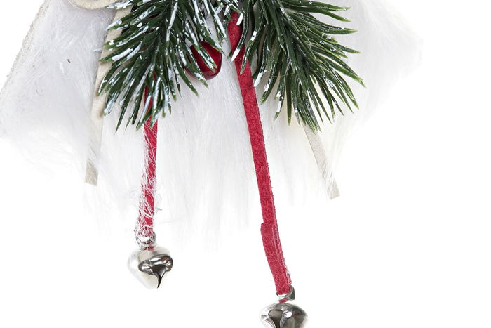 DKD Home Decor Colgante Decorativo Natural Blanco MDF Poliéster Corazón Árbol Pino Reno 4 x 12 x 12 cm (12 Unidades)