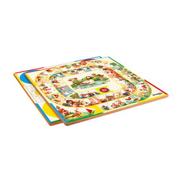 DEQUBE D00432 Tablero de Parchís y Oca Reversible 2 en 1, Idioma Español, Portugués, English, Fabricado en Madera, 40x40 cm